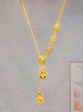 新中式国潮风古法鎏金圆满福禄流苏葫芦项链女时尚百搭高级感