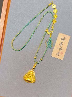 2024新款黄金色点钻大肚佛公编绳项链设计款千里江山编绳项链女