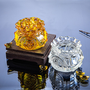 白水晶黄水晶聚宝盆摆件琉璃元宝金黄色家居桌面正财开财库开业