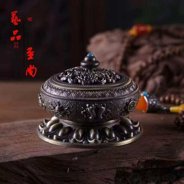 莲花八宝香炉仿古铜色熏香炉