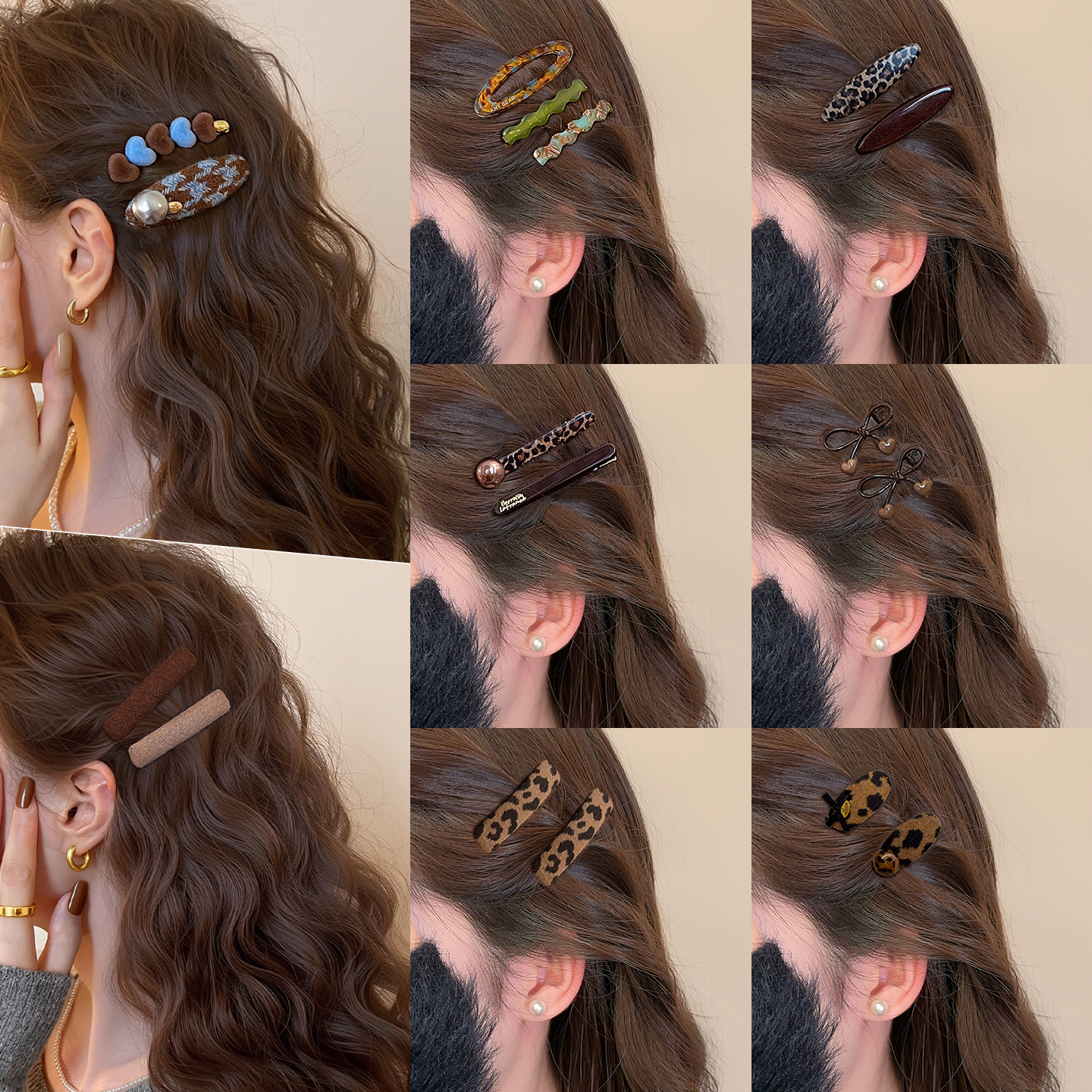 咖色系刘海碎发夹子高端发卡头饰