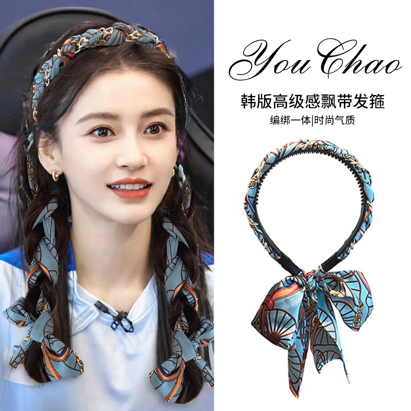 复古编发发箍女2025新款春季飘带发带绑发丝巾头箍一体系发卡头饰