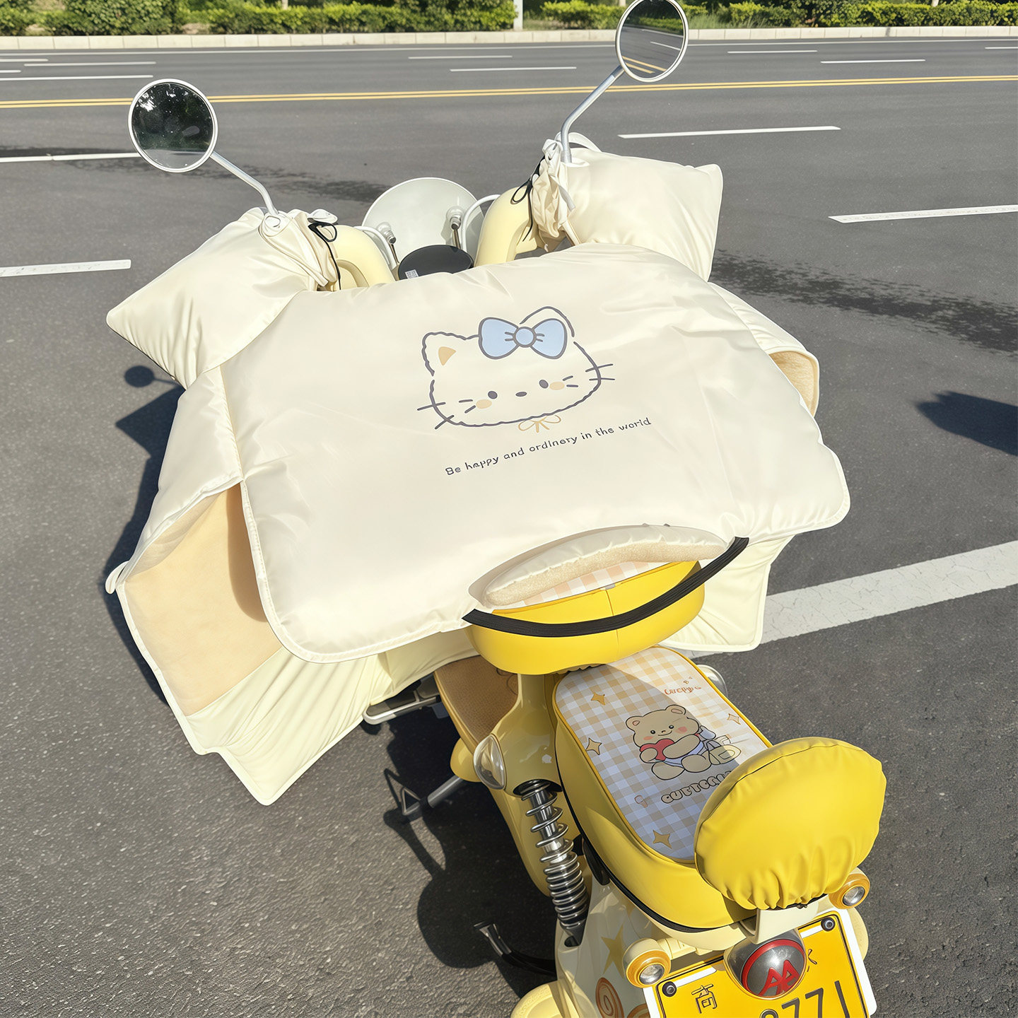 卡通猫咪电动车挡风被冬加大加厚骑电车保暖防寒护腿防风2026新款