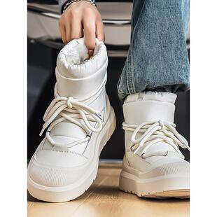 【老派棉鞋】2025新款情侣高帮雪地靴黑白色冬季加绒保暖防滑棉靴