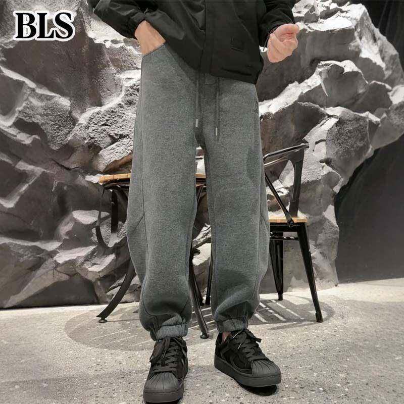 高端重磅加绒束脚休闲裤男2025新款冬季加厚保暖男款运动哈伦卫裤