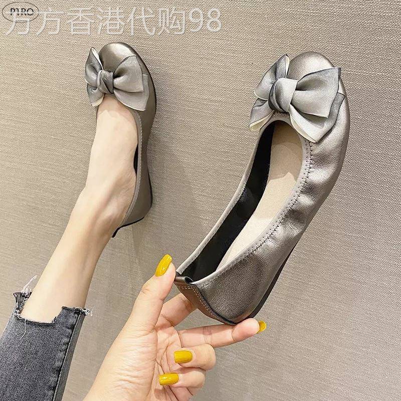 真皮平底单鞋女2026新款舒适软底百搭蛋卷鞋一脚蹬防滑圆头豆豆鞋