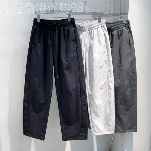 冰丝休闲裤男士夏季薄款潮牌宽松阔腿直筒裤子痞帅青年凉感弯刀裤