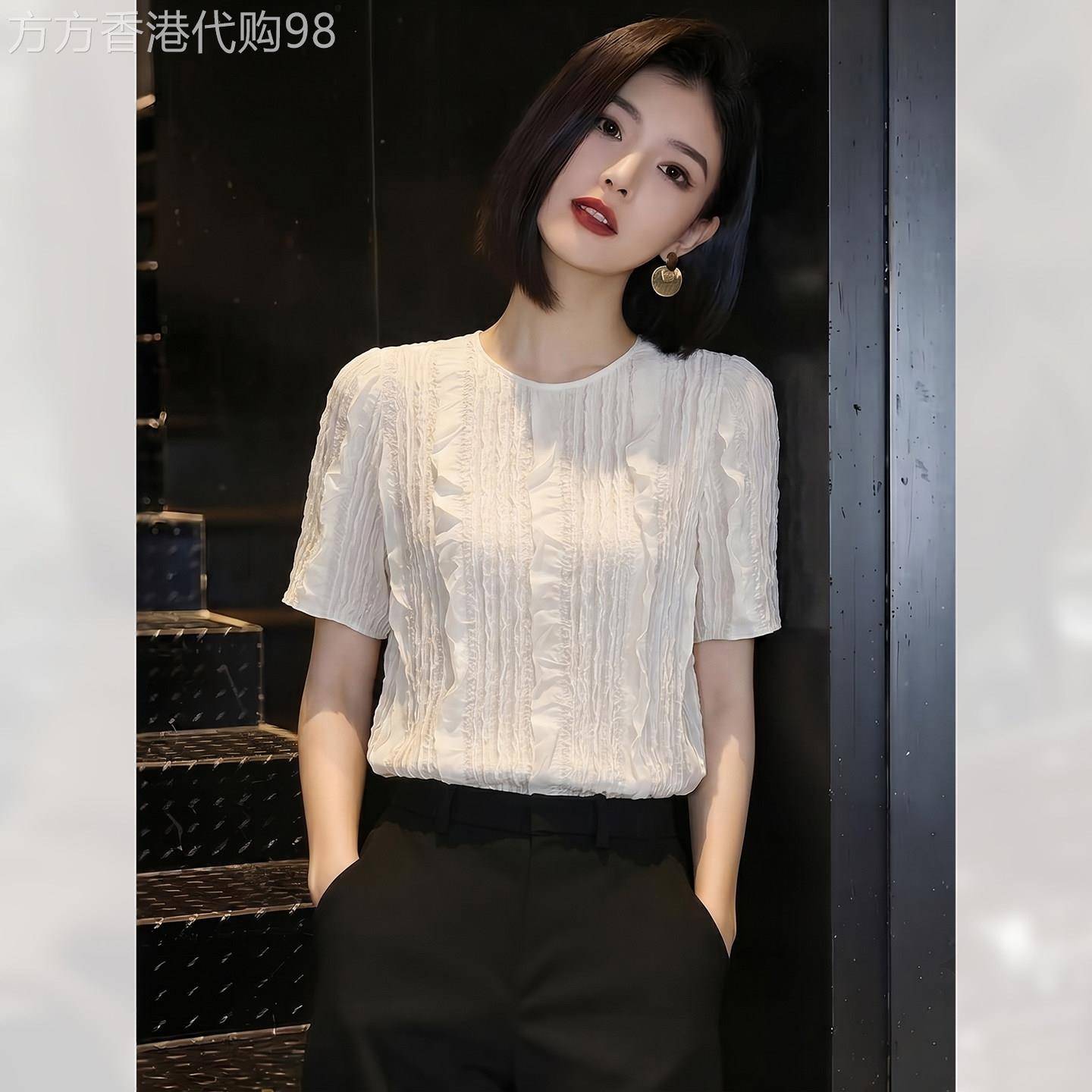 精致别致木耳边文艺短袖衬衫女装夏季2026年新款上衣洋气薄款通勤