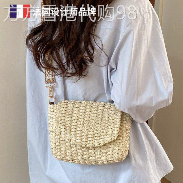 法国专柜Givenivan 手工草编女包宽肩带单肩斜挎包百搭编织沙滩包