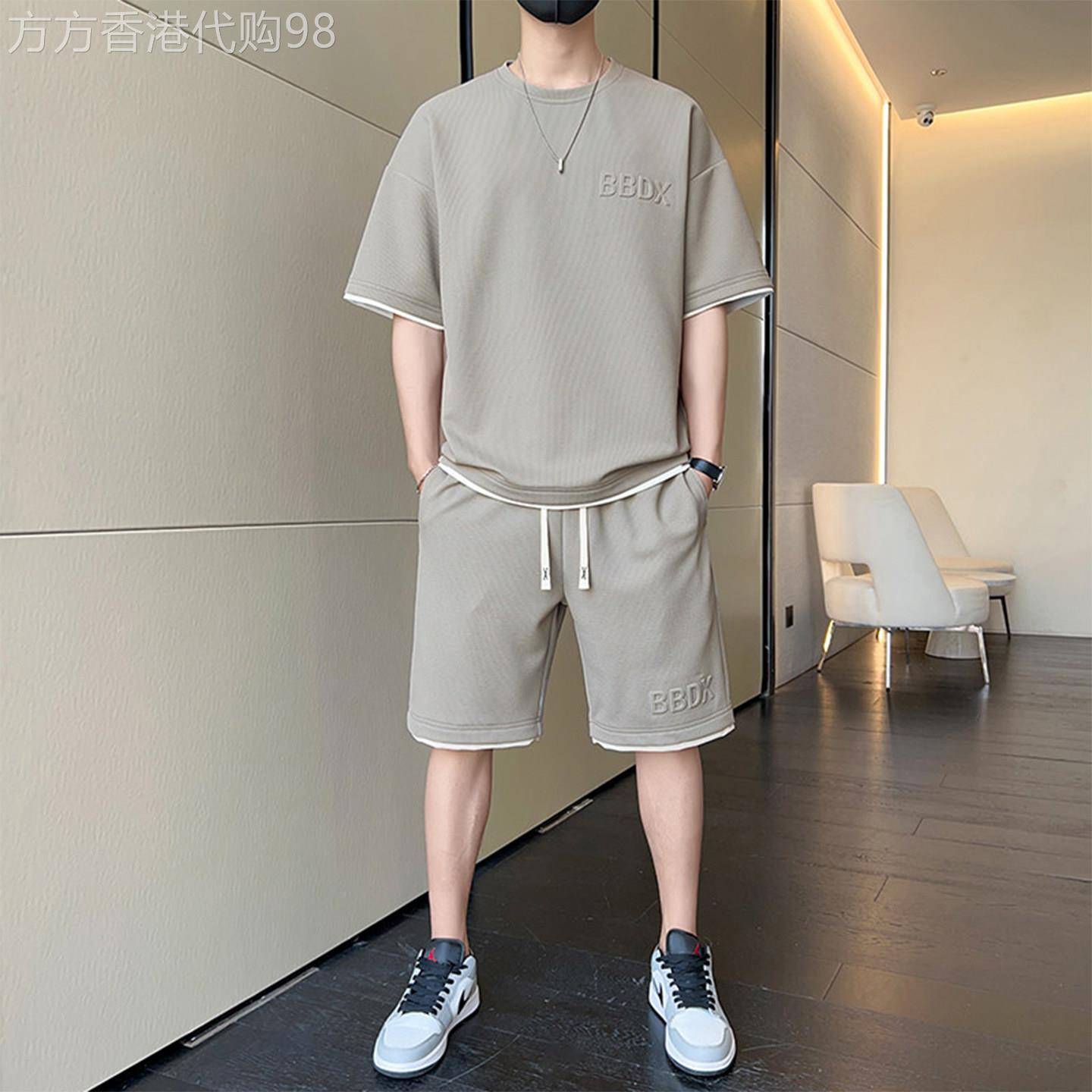 MK正品冰丝休闲运动套装男夏季2026年新款高端透气简约男士两件套