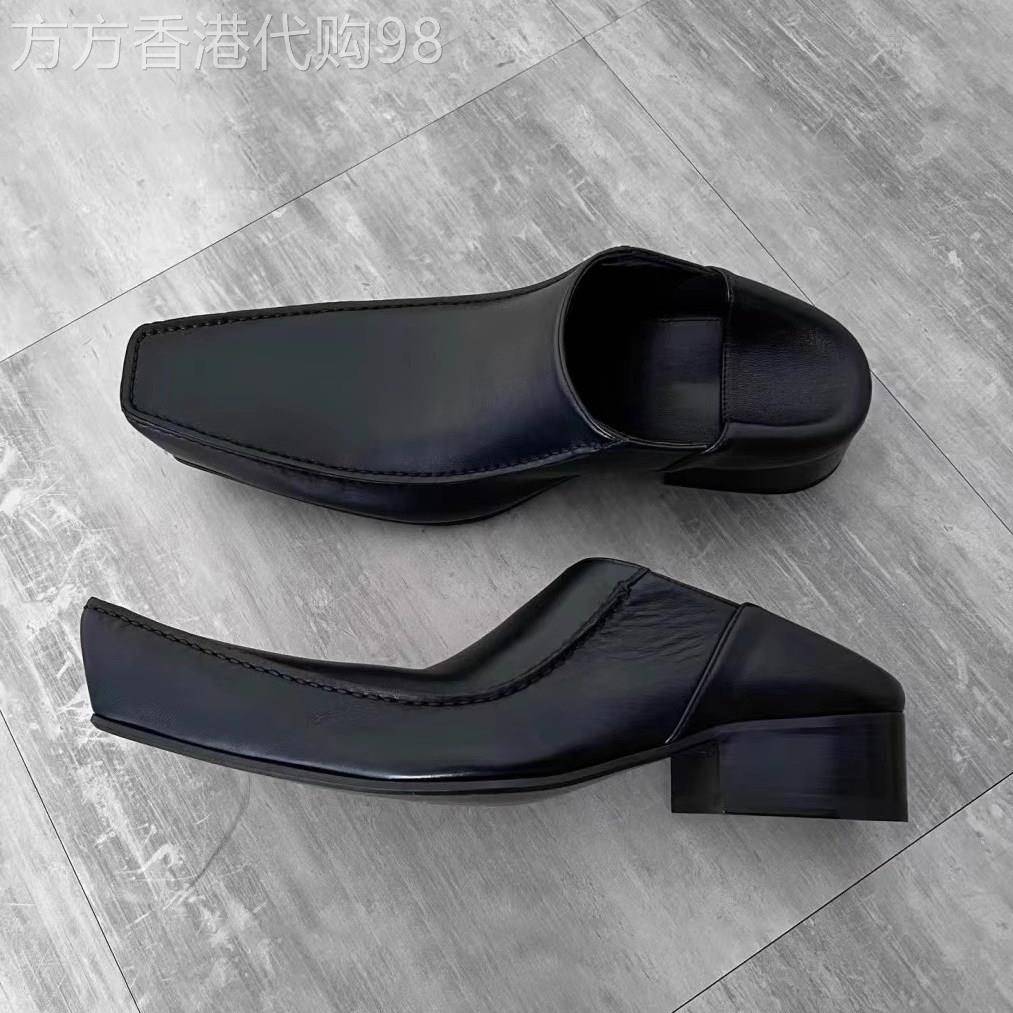 【高品质】男女翘头德比鞋小皮鞋复古粗跟两穿船深口方头乐福单鞋