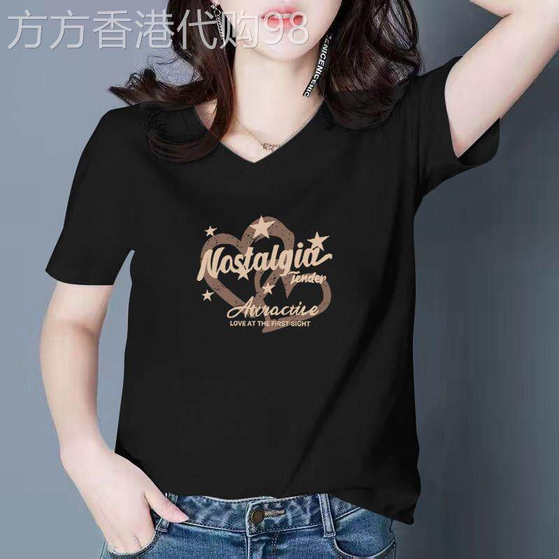 中年妈妈正肩纯棉v领短袖t恤女夏季薄款2026新款宽松大码短款体恤