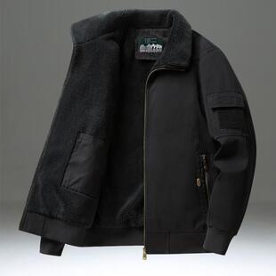 优惠羊羔绒外套棉服男冬季加绒加厚保暖棉袄覆古工装飞行夹克棉衣