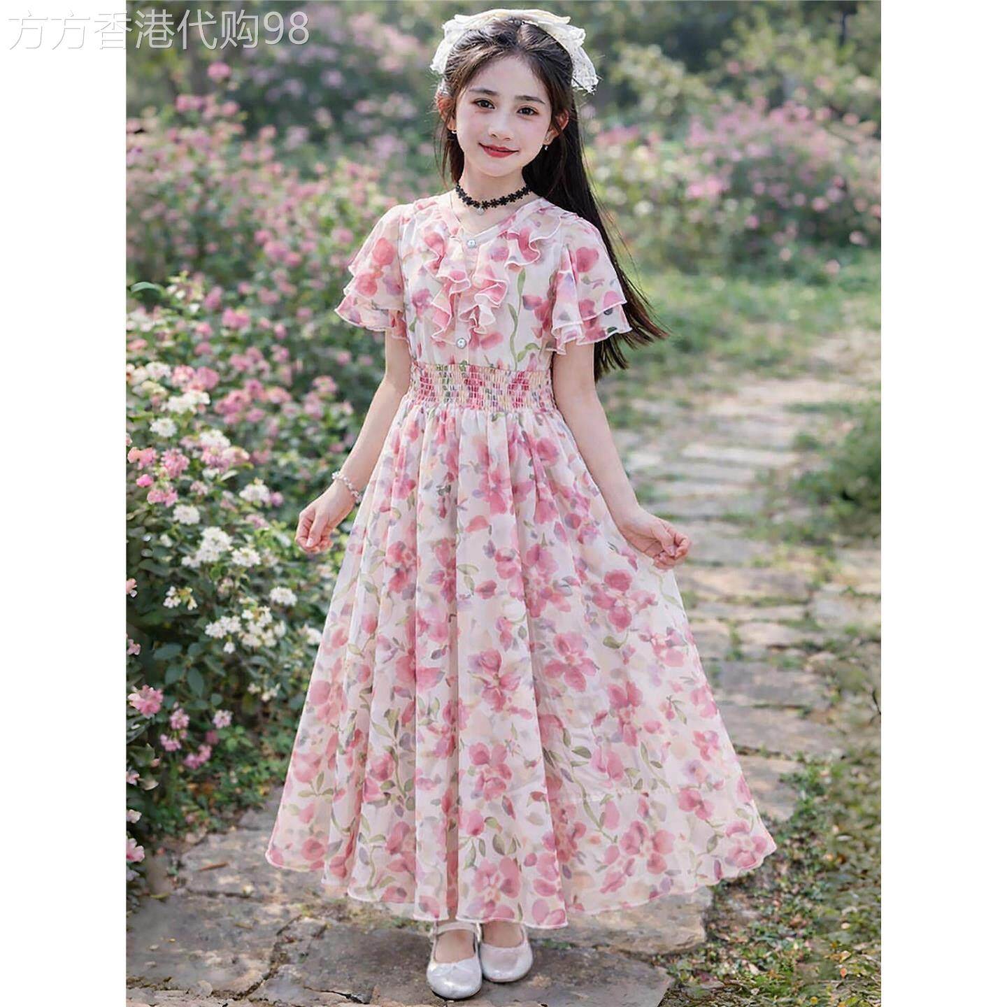 女童夏季连衣裙2026新款儿童雪纺碎花裙小女孩超仙夏装沙滩公主裙