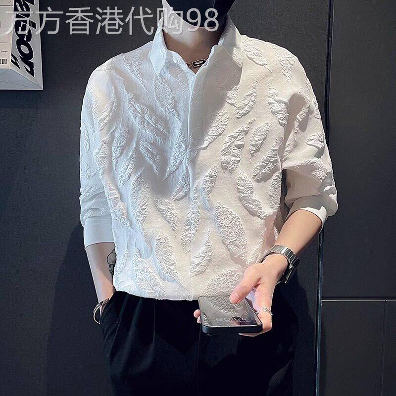 冰丝花衬衫男士短袖夏季潮牌痞帅高级感百搭中袖衬衣宽松休闲寸衫