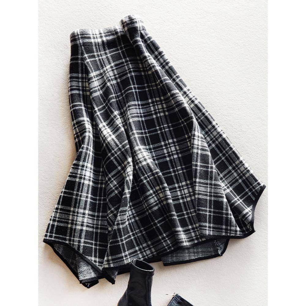 格子半身裙女春秋2025新款气质不规则a字格纹覆古针织中长大摆裙