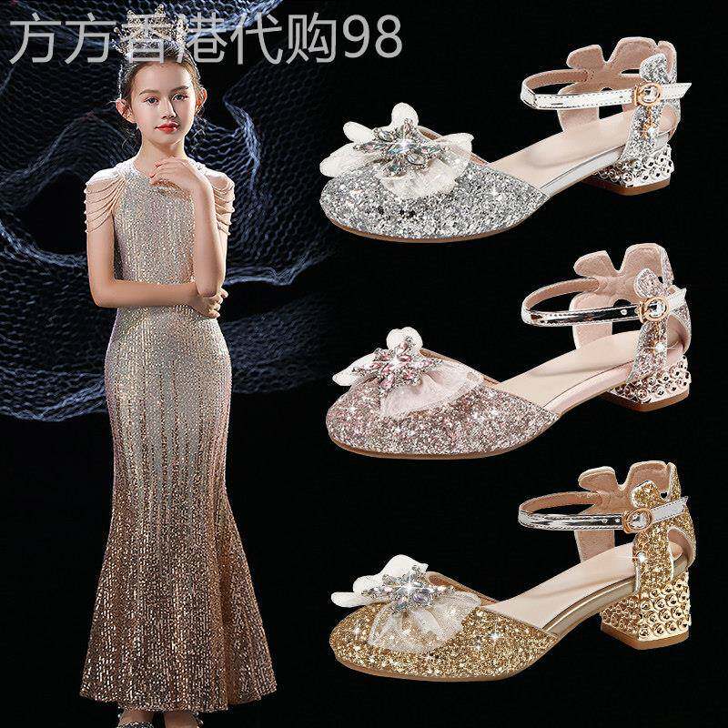女童洋气皮鞋水晶鞋子儿童时尚高跟鞋小女孩走秀钢琴表演公主鞋
