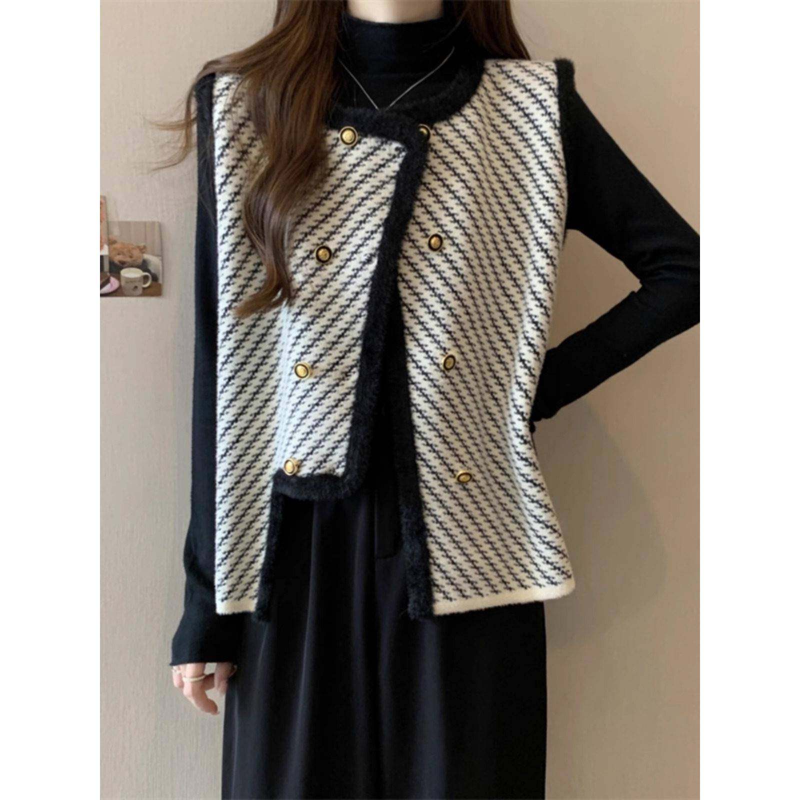 大码小香风针织马甲坎肩背心女2025春秋外穿毛衣开衫外套马夹上衣