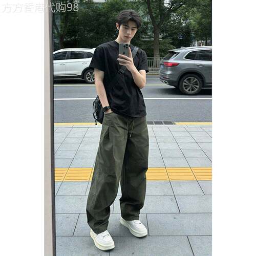 韩国Uamtor套装男生夏季弯刀工装裤子宽松纯棉短袖酷帅穿搭两件套
