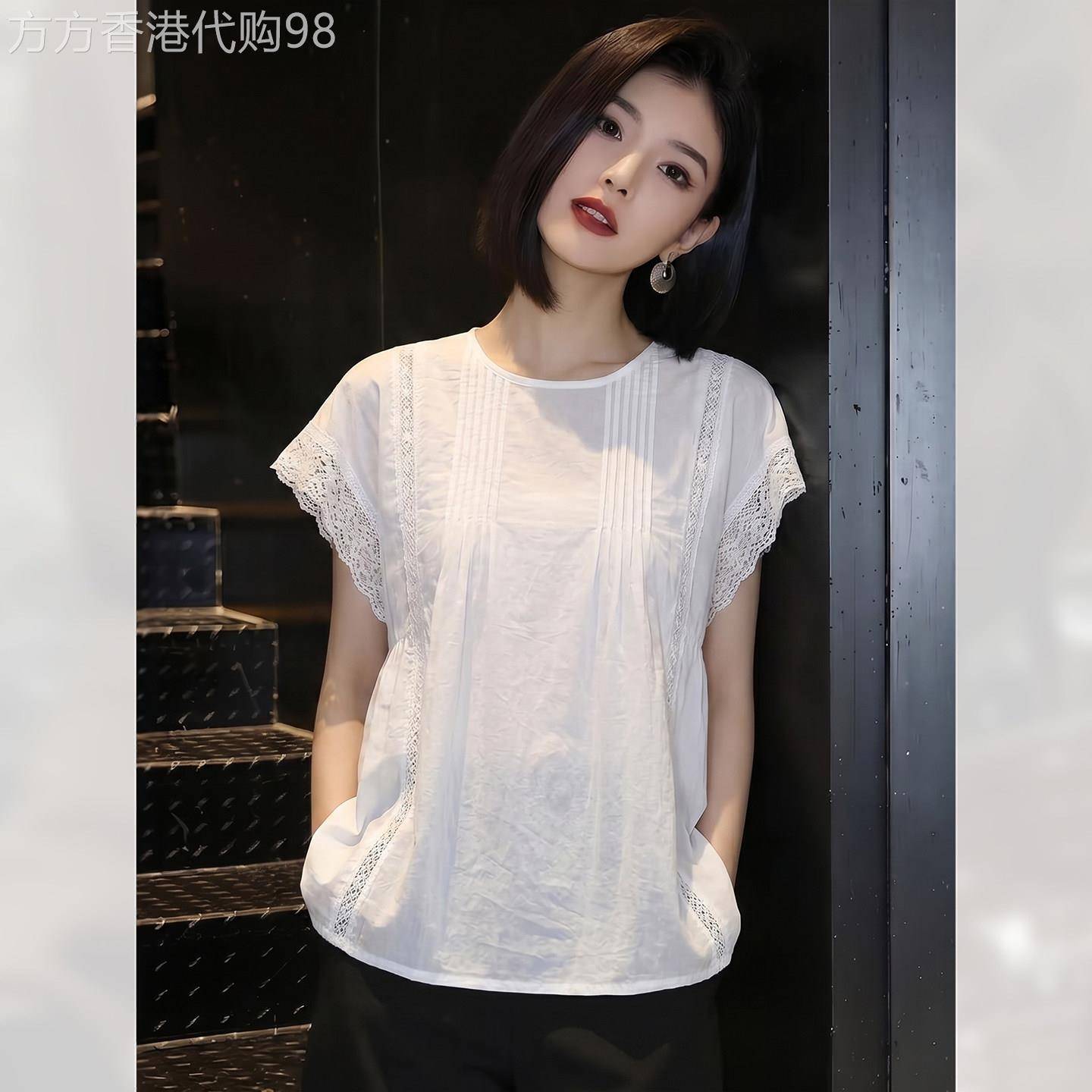 漂亮高端蕾丝拼接小飞袖衬衫女装夏季2026年新款设计感上衣轻奢风