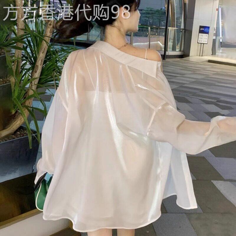 珠光砂冰丝防晒衬衫女夏季薄款配吊带裙外搭开衫空调衫防晒衣罩衫