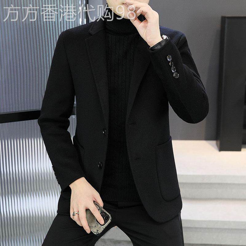 高端羊毛双面呢大衣男士秋季新款小西服绅士韩版潮流帅气时尚外套