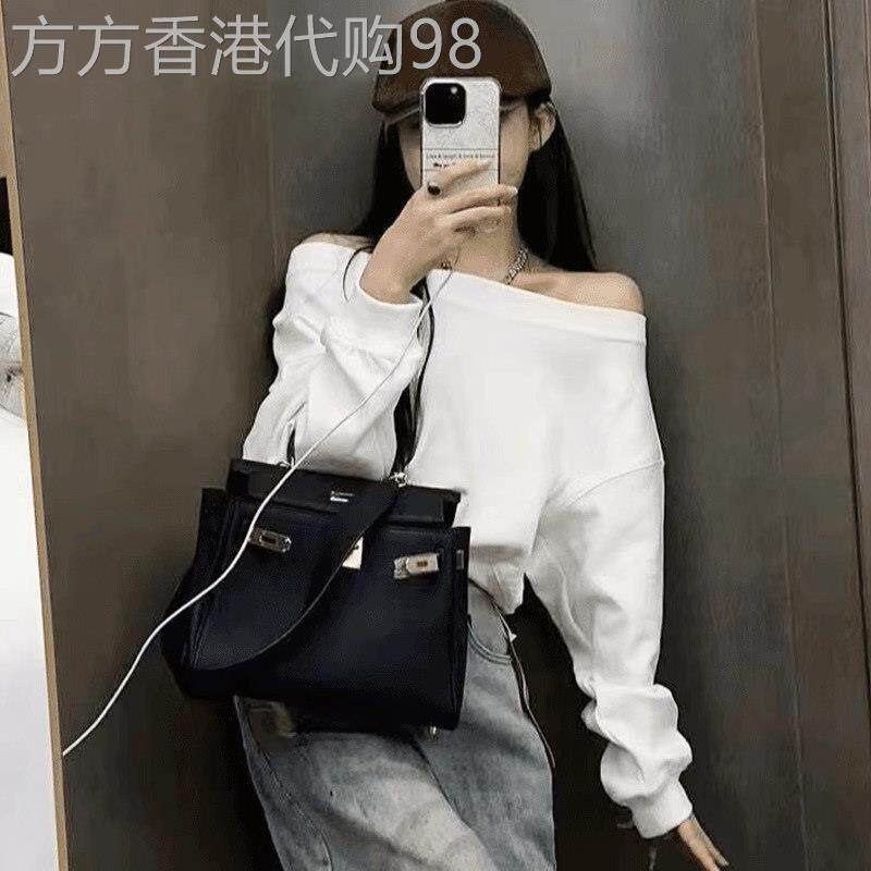 卫衣女春秋季2025新款时尚洋派设计感小众小个子一字露肩斜肩上衣