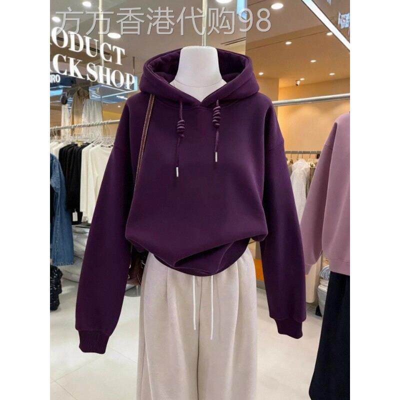 紫色连帽卫衣女加绒2025年新款秋冬薄款时尚洋气带帽上衣外套短款