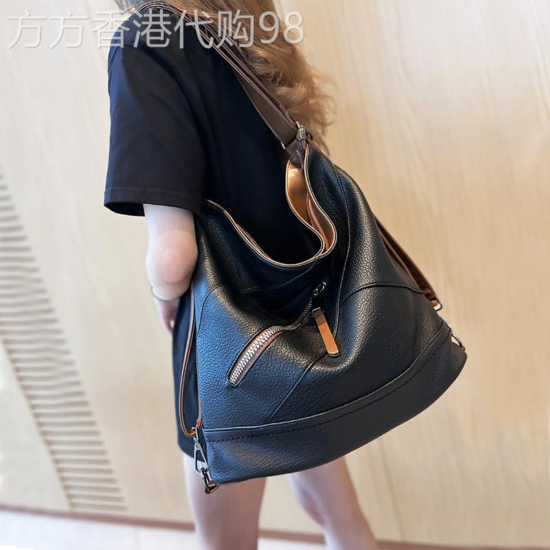 单肩包女2025新款真皮牛皮百搭双肩包大容量两用斜挎包潮多用背包