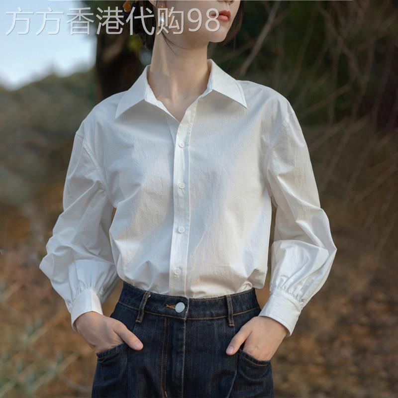 潮牌长袖纯棉衬衫女春秋新款韩范显瘦设计感气质洋派职业衬衫上衣