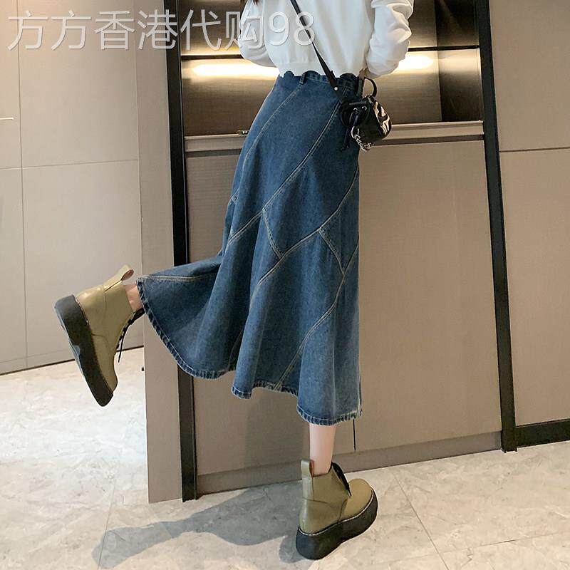 春秋牛仔鱼尾裙女裙春装2026新款中长版半裙小个子a字包臀半身裙