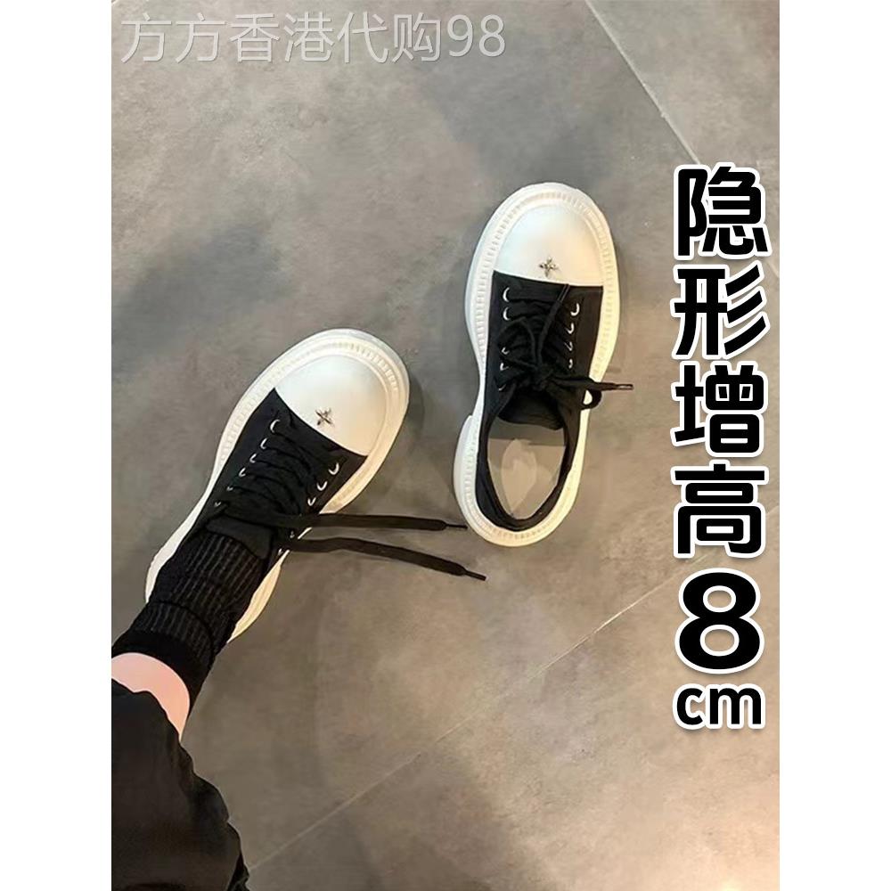 香港十字花厚底增高板鞋女2025春季新款系带大头德比帆布休闲鞋潮