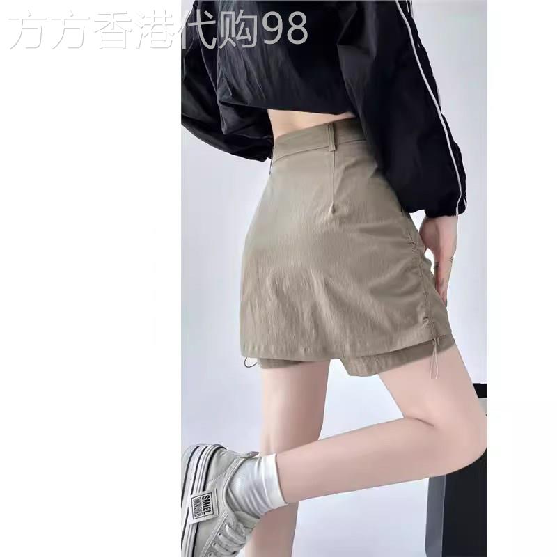 卡其色工装短裙女设计感小众抽绳美式裙裤显瘦高腰A字包臀半身裙