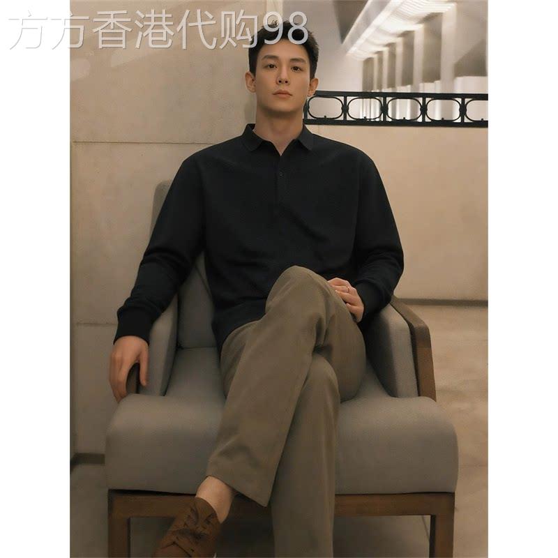 轻奢黑色长袖polo衫男2026春季英伦风西装内搭打底衫翻领正肩T恤