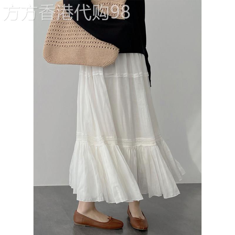 法式超仙高级感白色半身裙女春秋中长版森系温柔a字蛋糕长裙子夏