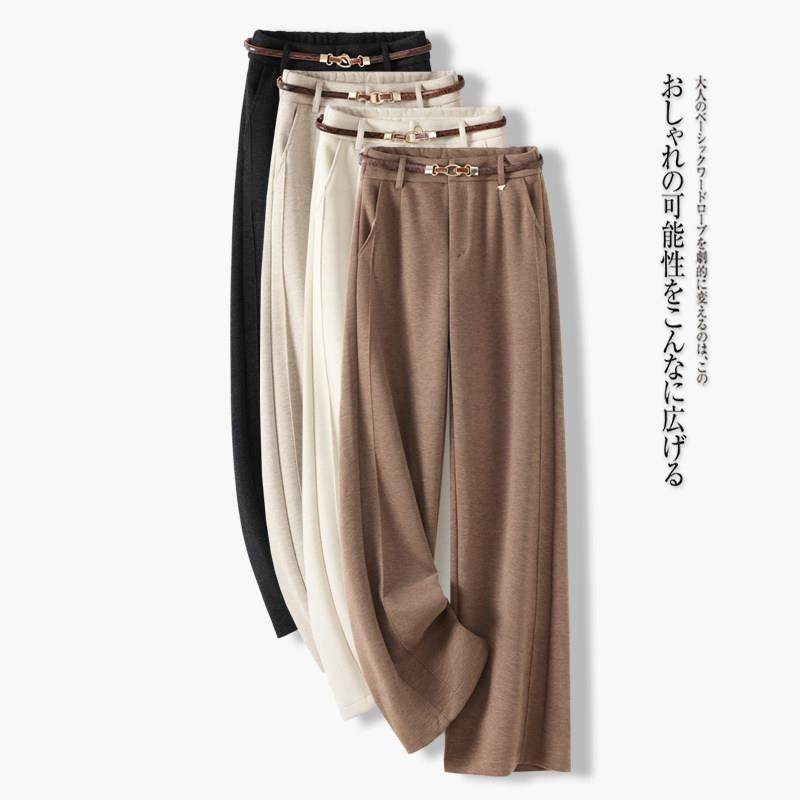 高档轻奢杏色羊毛阔腿裤女士秋冬高腰垂感梨型身材毛呢直筒西装裤