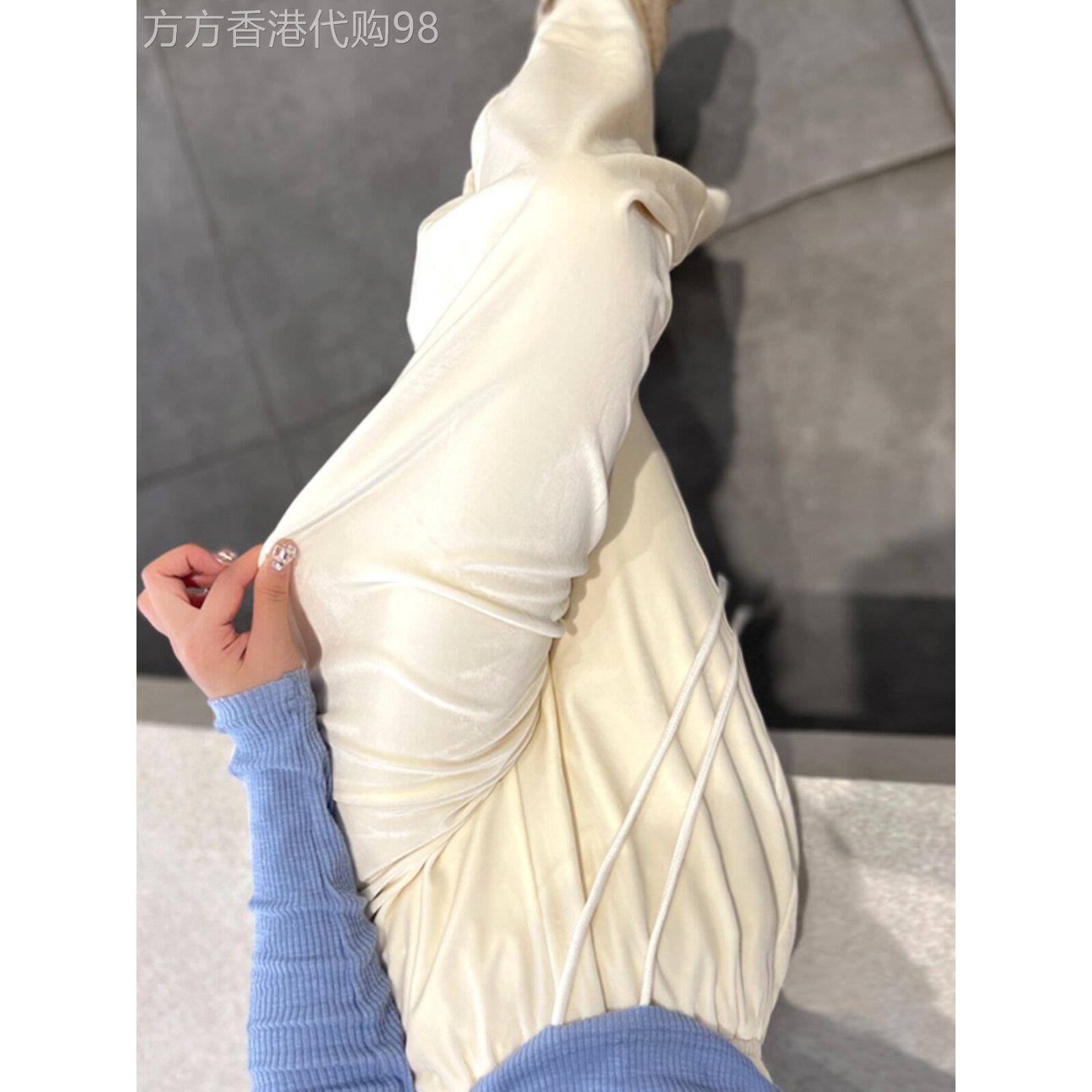 白色金丝绒阔腿裤女春秋新款高腰宽松遮肉显瘦垂感加长休闲拖地裤