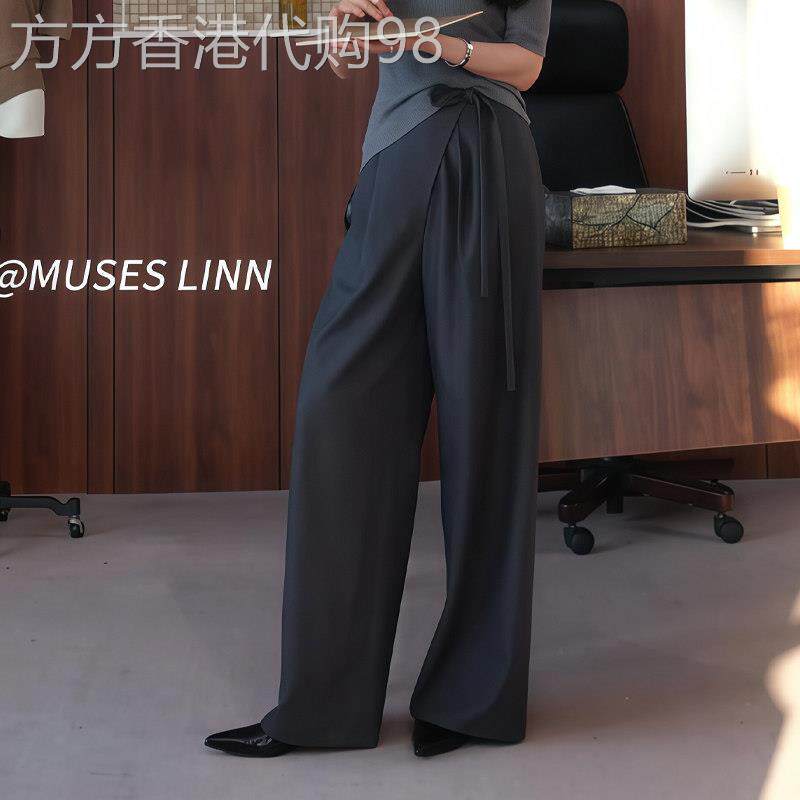 灰色西装裤女2025秋季新款高腰显瘦宽松时尚气质设计感绑带阔腿裤
