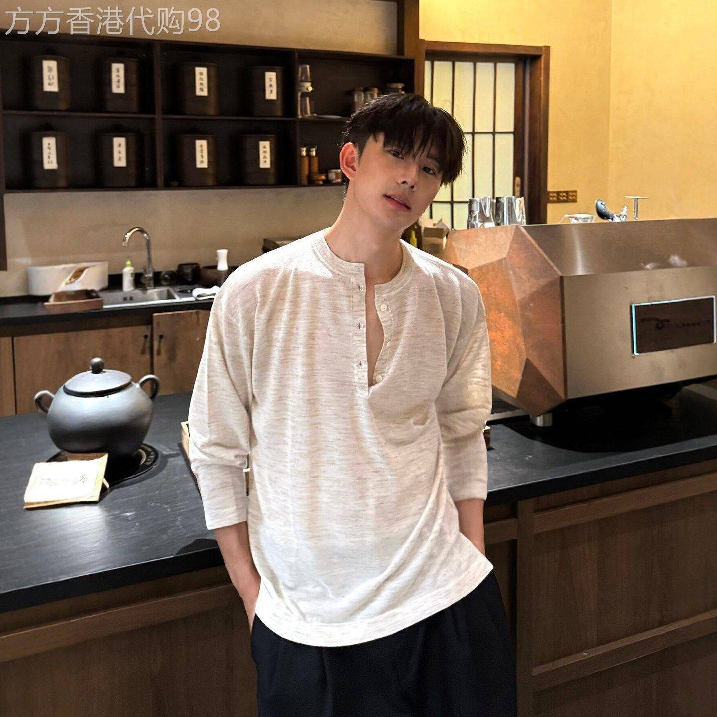 潮牌老钱风宽松舒适防晒长袖T恤男夏季高级简约百搭透气上衣体恤