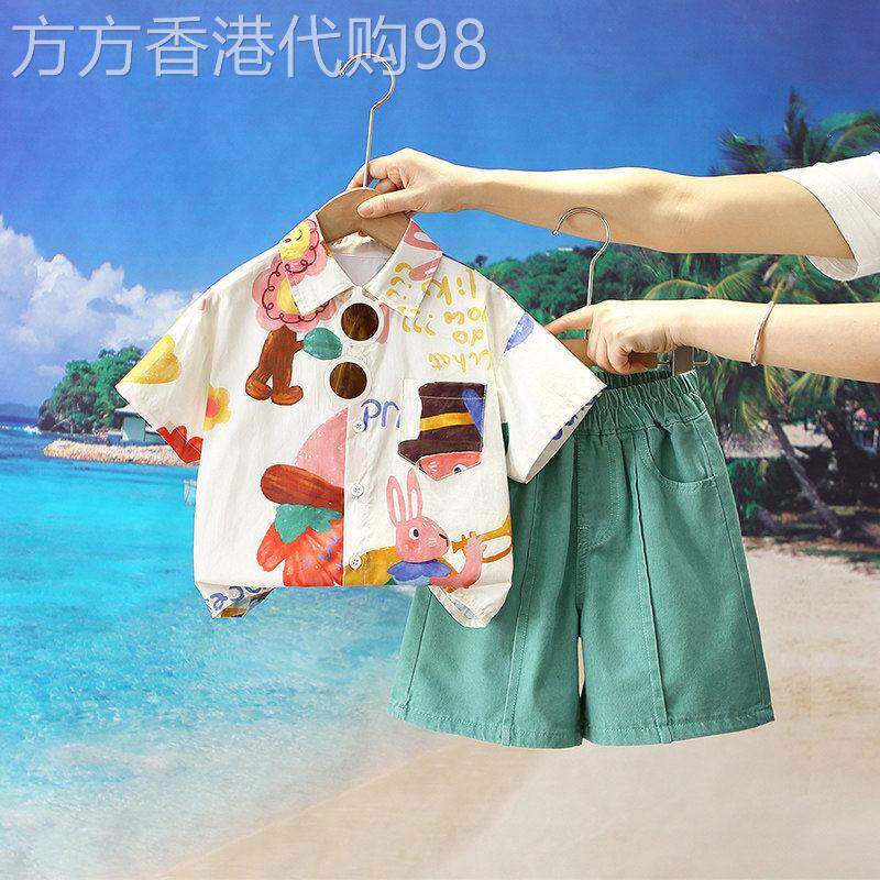 DGKP男童夏季套装2026新款短袖衬衫儿童沙滩服男宝宝港风海边衣服
