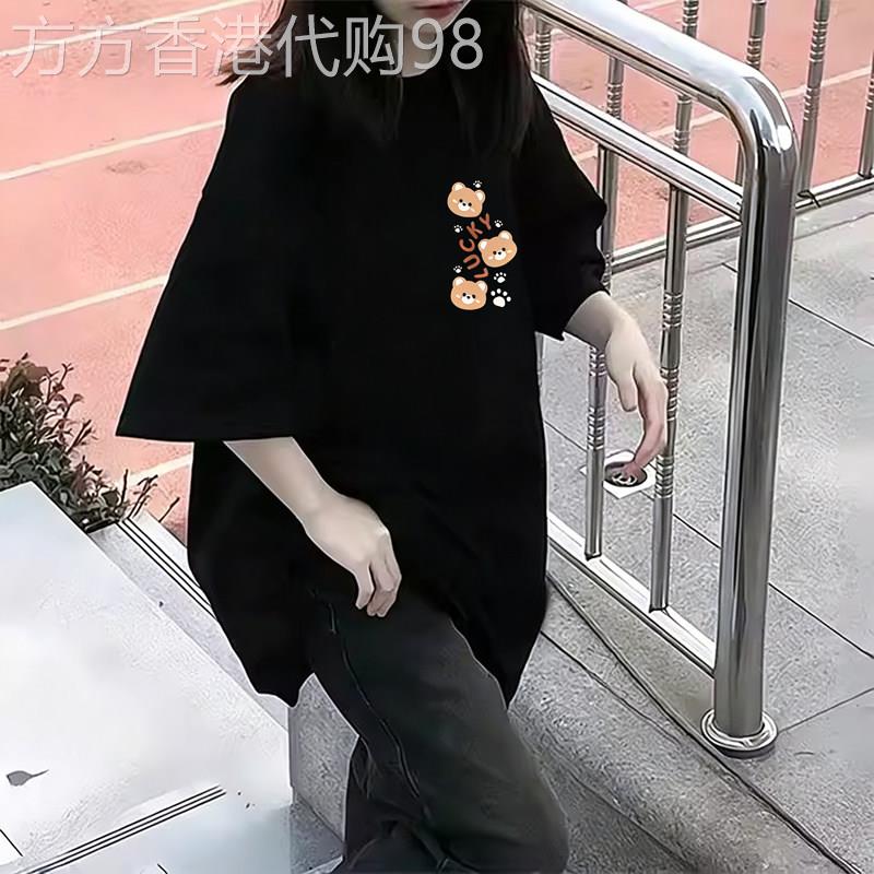 大码300斤胖mm卡通纯棉黑色短袖T恤打底内搭夏季新款宽松慵懒上衣