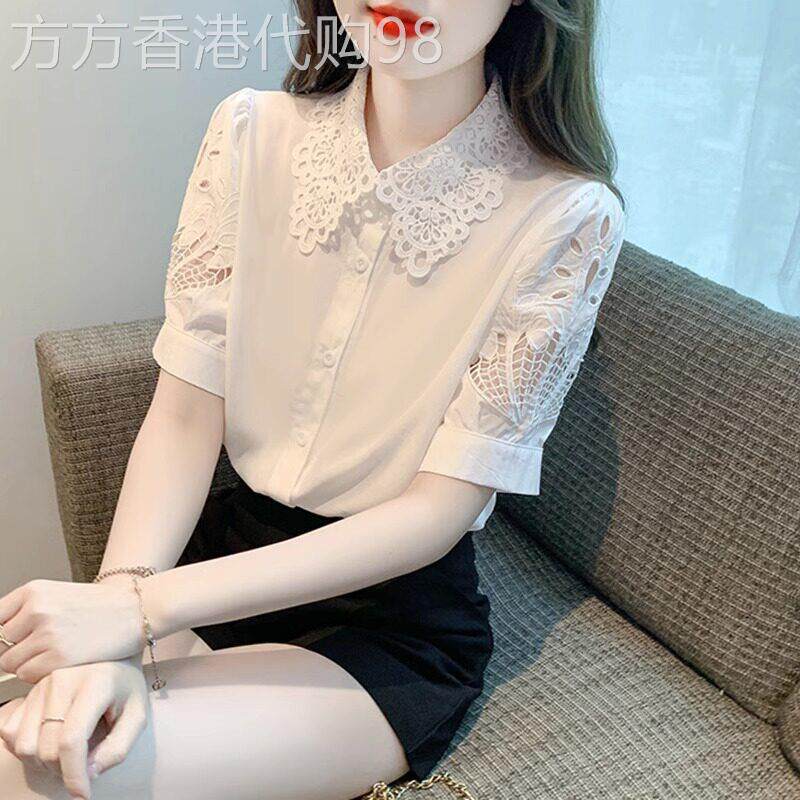 白色雪纺衬衫女夏季2026新款宽松百搭蕾丝镂空设计感小众气质上衣