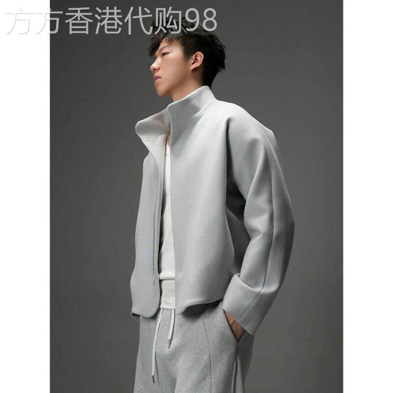 男士立领夹克白灰色太空棉廓形短款春季新款轻奢高级感休闲外套