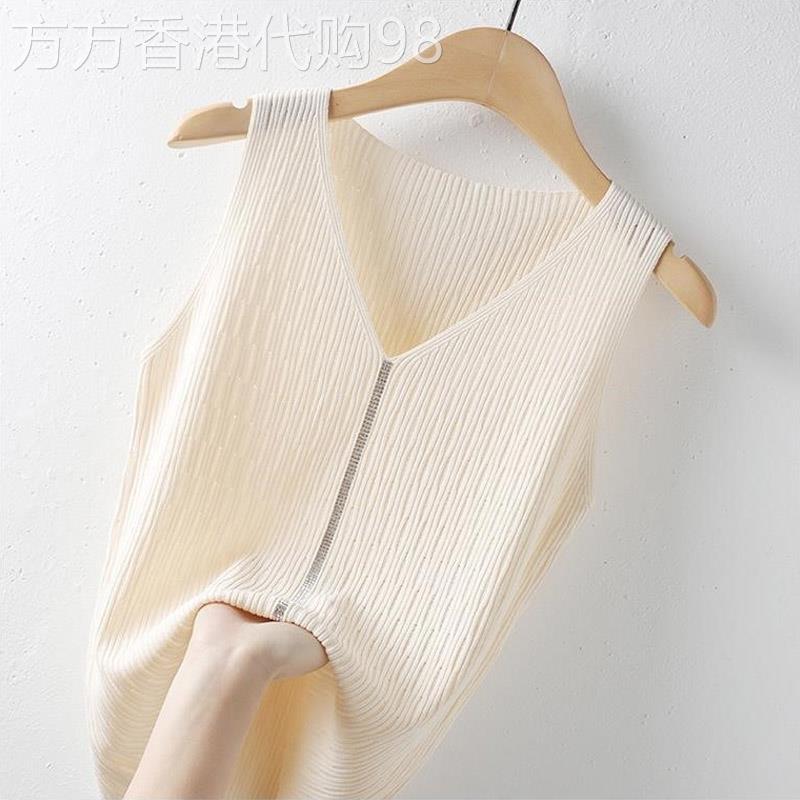 冰丝吊带背心女夏季薄款外穿新款无袖V领白色针织打底衫内搭上衣