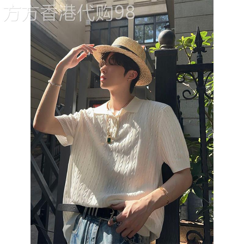 老钱风夏季新款海鸥领针织短袖polo衫男款韩版宽松时尚休闲t恤