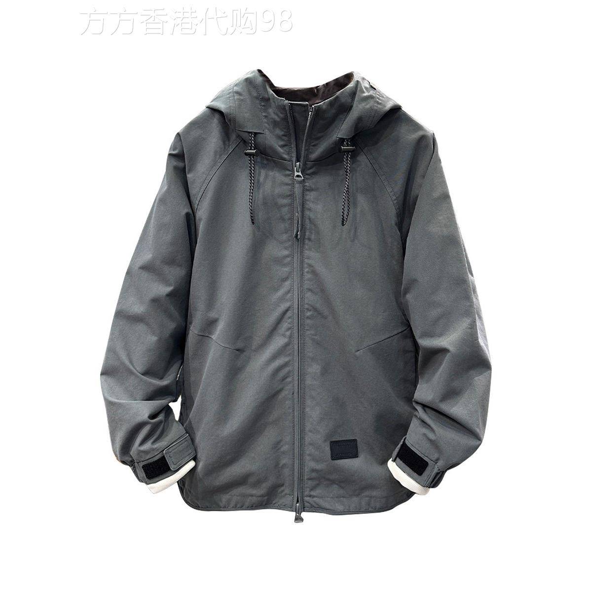 MUSONMU春季新款简约连帽外套男休闲防风纯色冲锋衣潮流百搭夹克