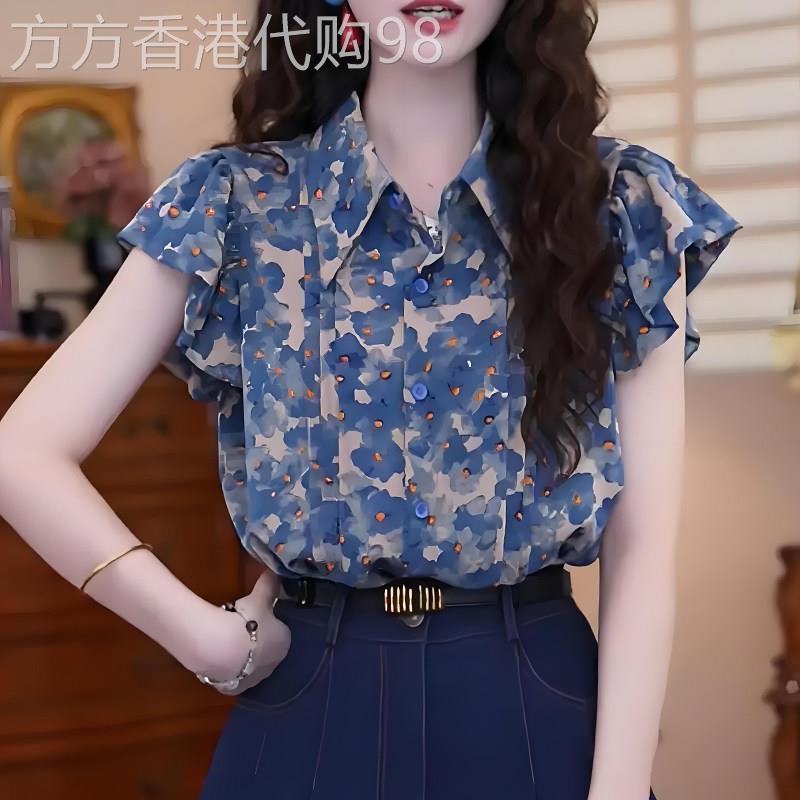 碎花短袖衬衫女夏季薄款2026新款设计感洋派减龄宽松复古时尚上衣
