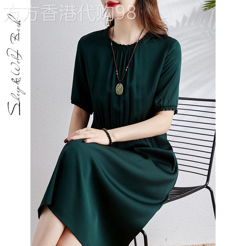 中长收腰桑蚕丝连衣裙女2026年夏季新款杭州高端正品真丝显瘦裙子