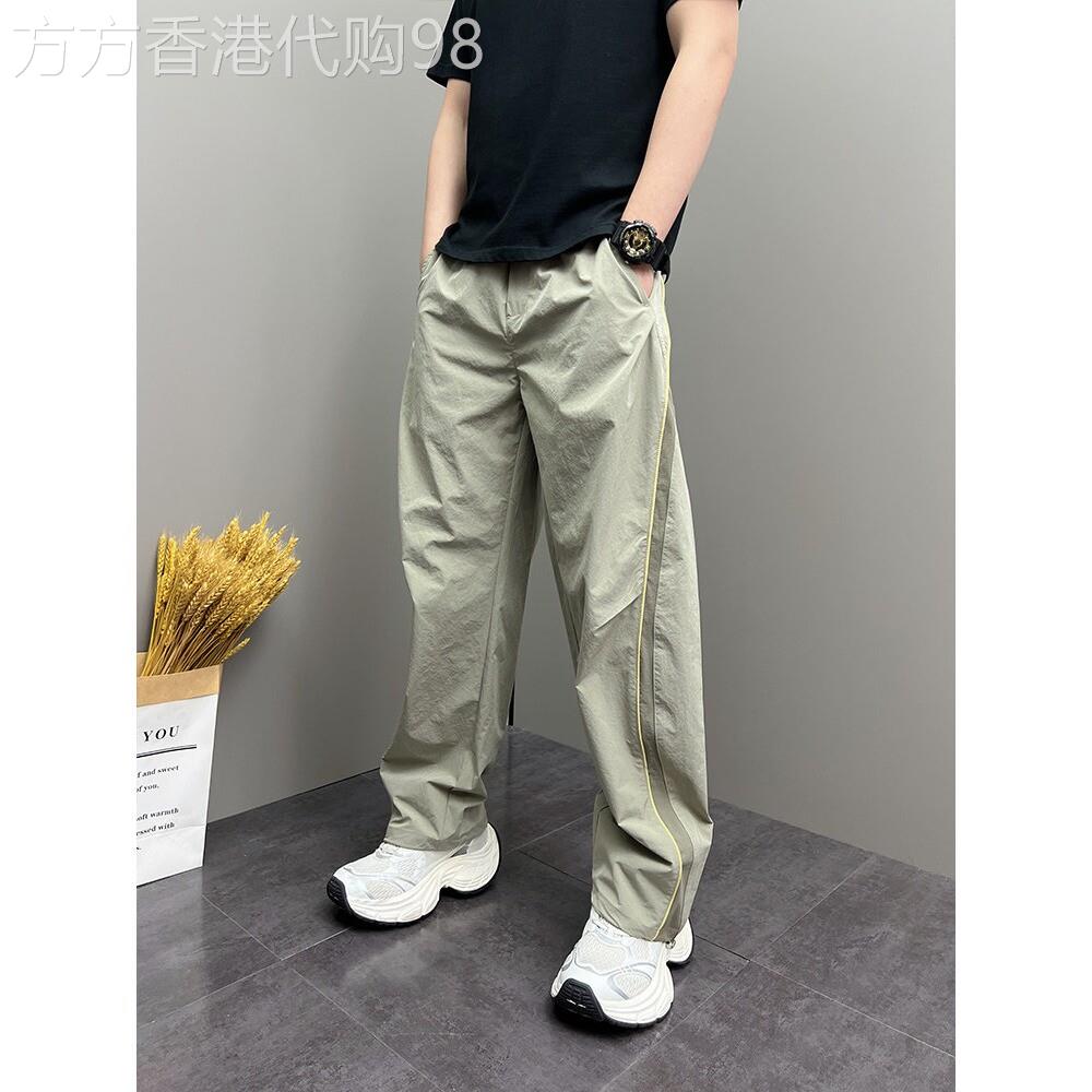 美式休闲运动裤男夏季潮牌痞帅侧边条纹宽松直筒裤薄款透气哈伦裤