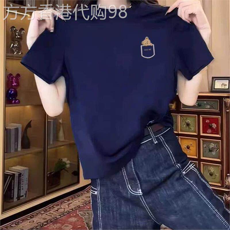 韩国设计感小众正肩短袖t恤女装2026新款时尚百搭藏青上衣夏季潮